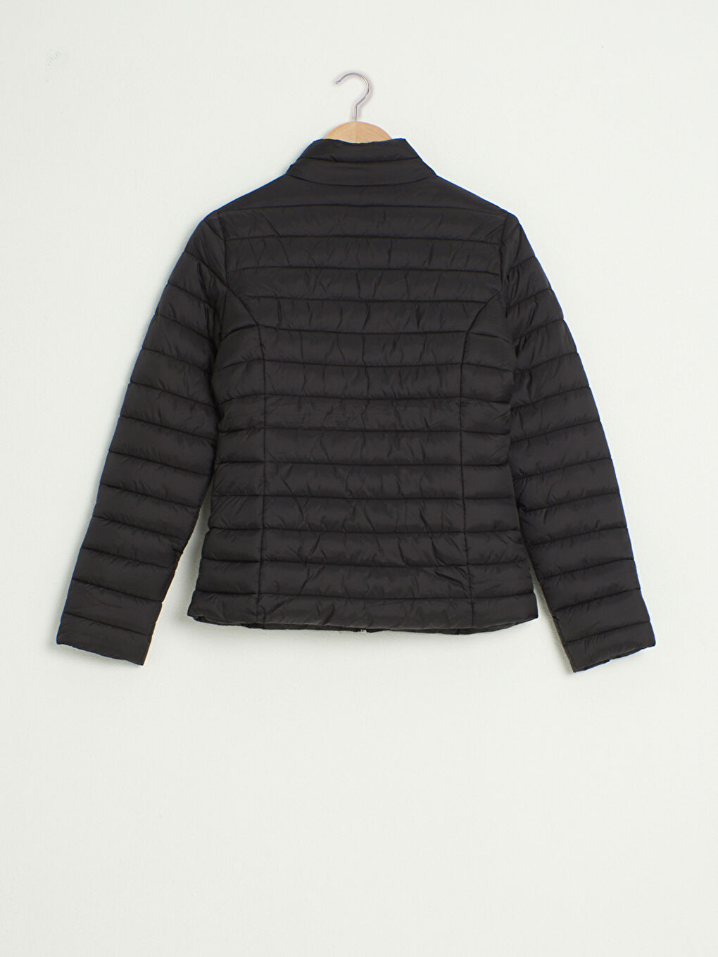 ياقة قمع كم طويل عادي معطف منتفخ للسيدات-1