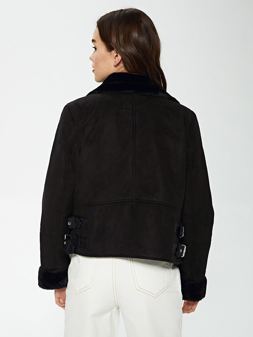 LCW Vision Zip-Off Fur Detailing Long Sleeved Women's Leather Looking Coat -S10469Z8-CVL