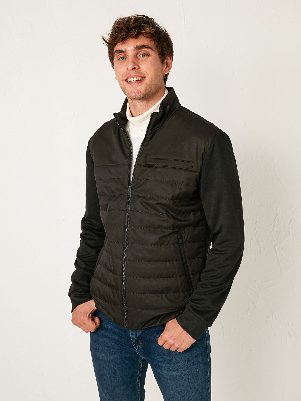 Siyah Standart Kalıp Dik Yaka Mont