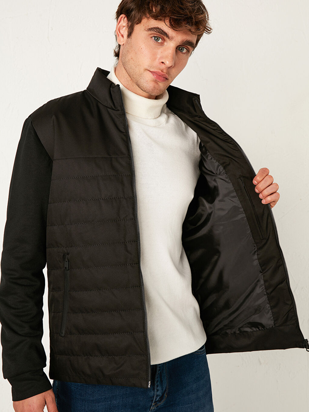 Siyah Standart Kalıp Dik Yaka Mont-1