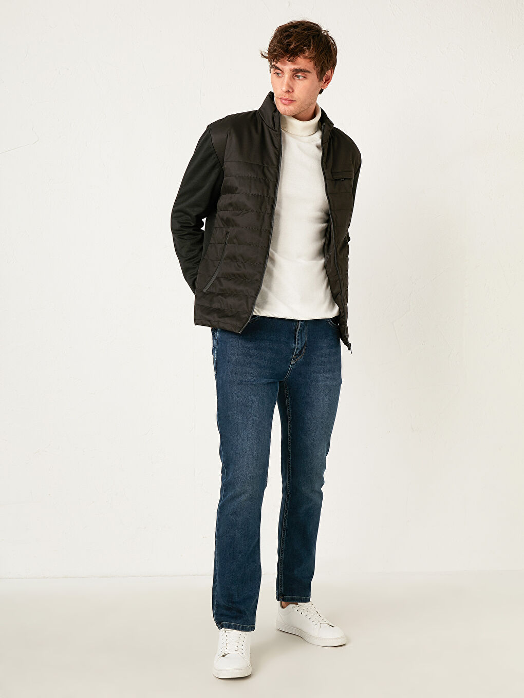 Siyah Standart Kalıp Dik Yaka Mont-2