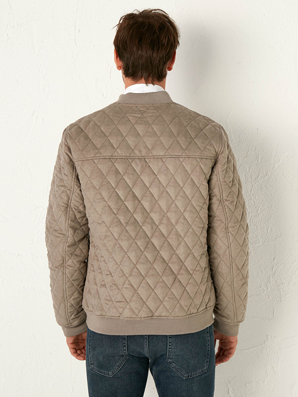 Ekru Slim Fit Kolej Yaka Bomber Mont-6