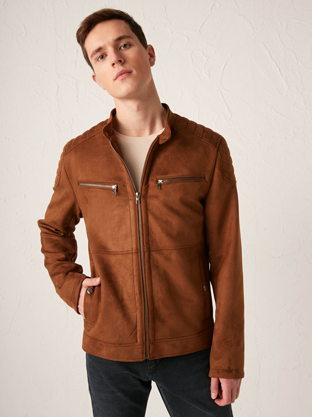 Kahverengi Slim Fit İnce Süet Mont-1