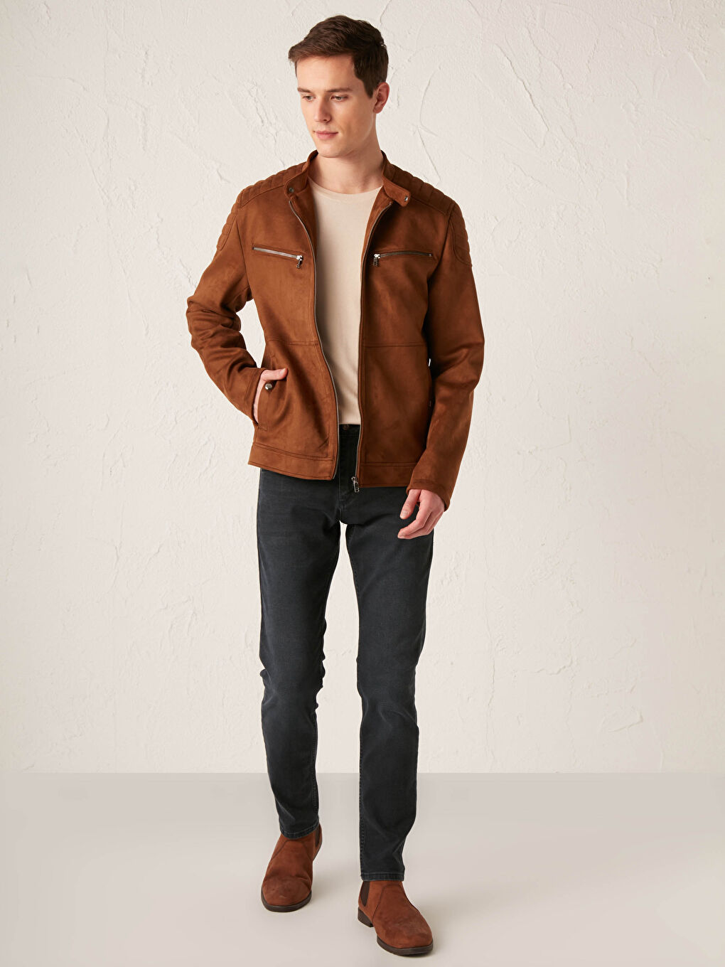 Kahverengi Slim Fit İnce Süet Mont-2