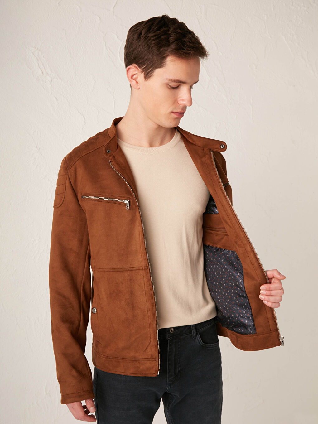 Kahverengi Slim Fit İnce Süet Mont-4