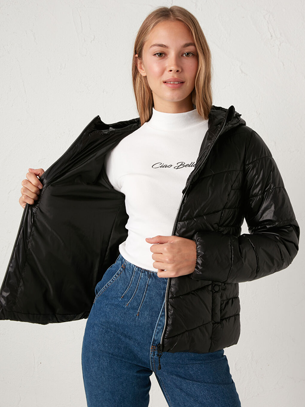 پاڵتۆی پوفەری کڵاودار سادە بۆ ژنان-3