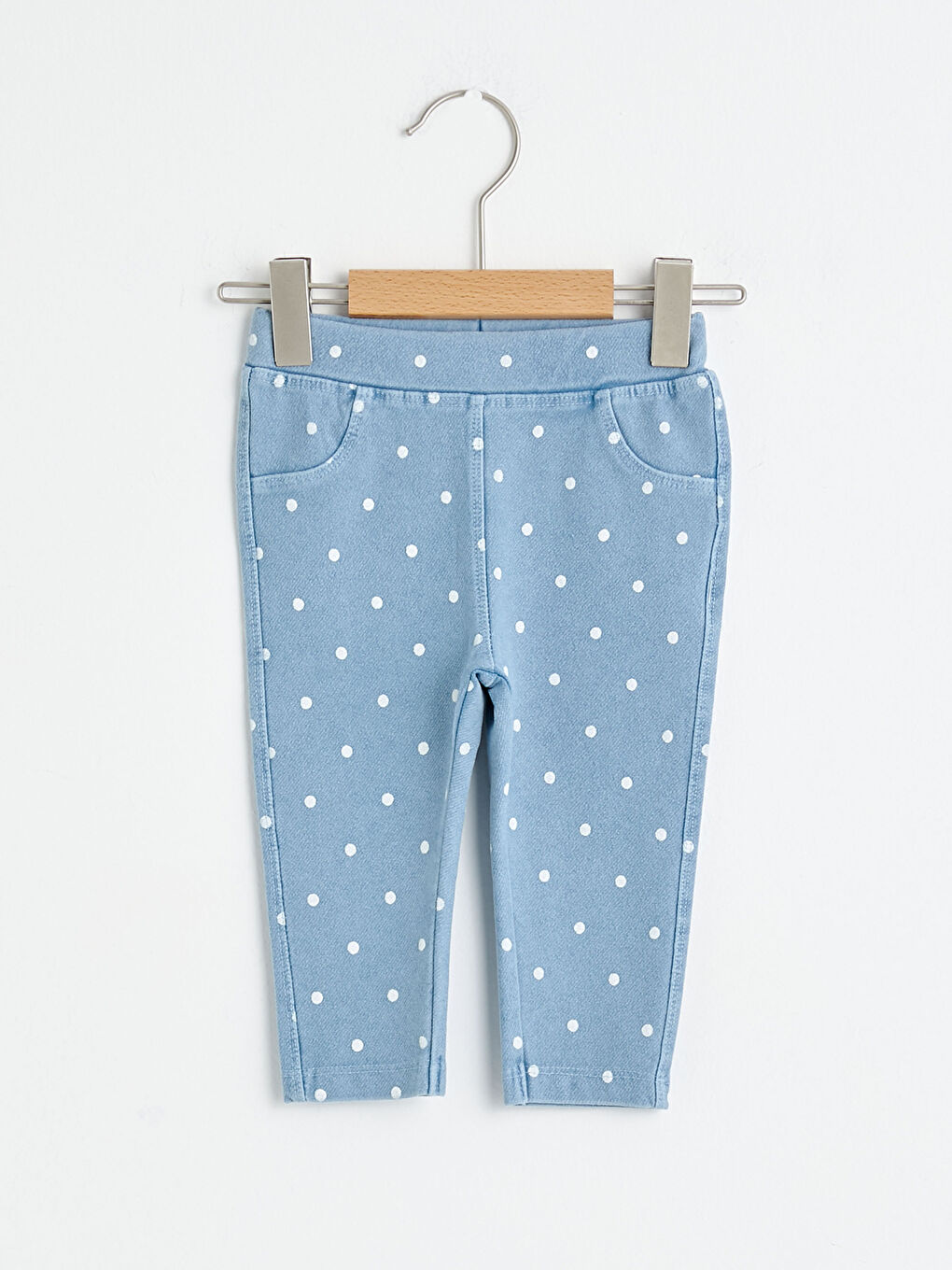 Elastic Waist Polka Dot Baby Girl Jean Look Trousers