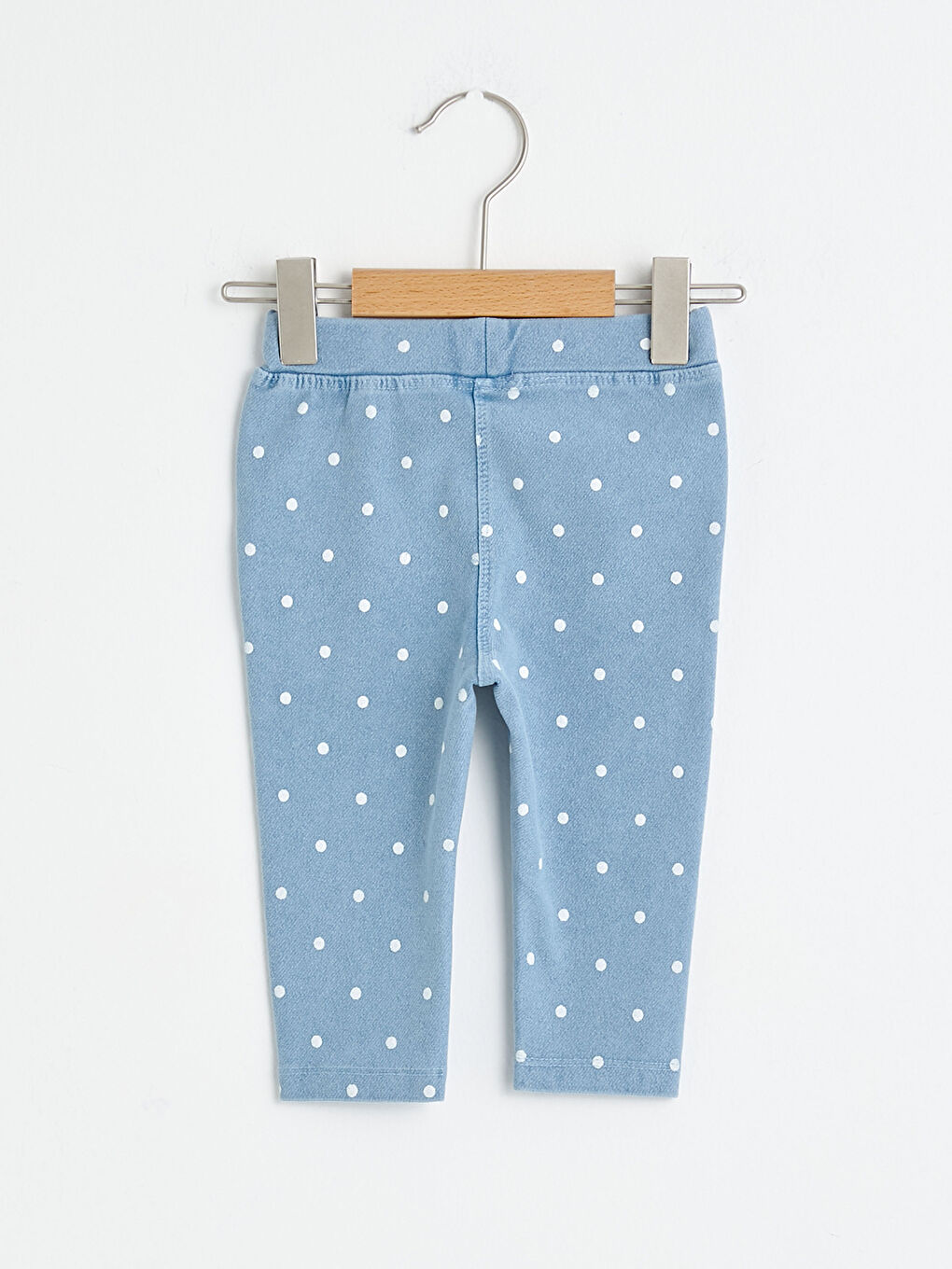 Elastic Waist Polka Dot Baby Girl Jean Look Trousers-1