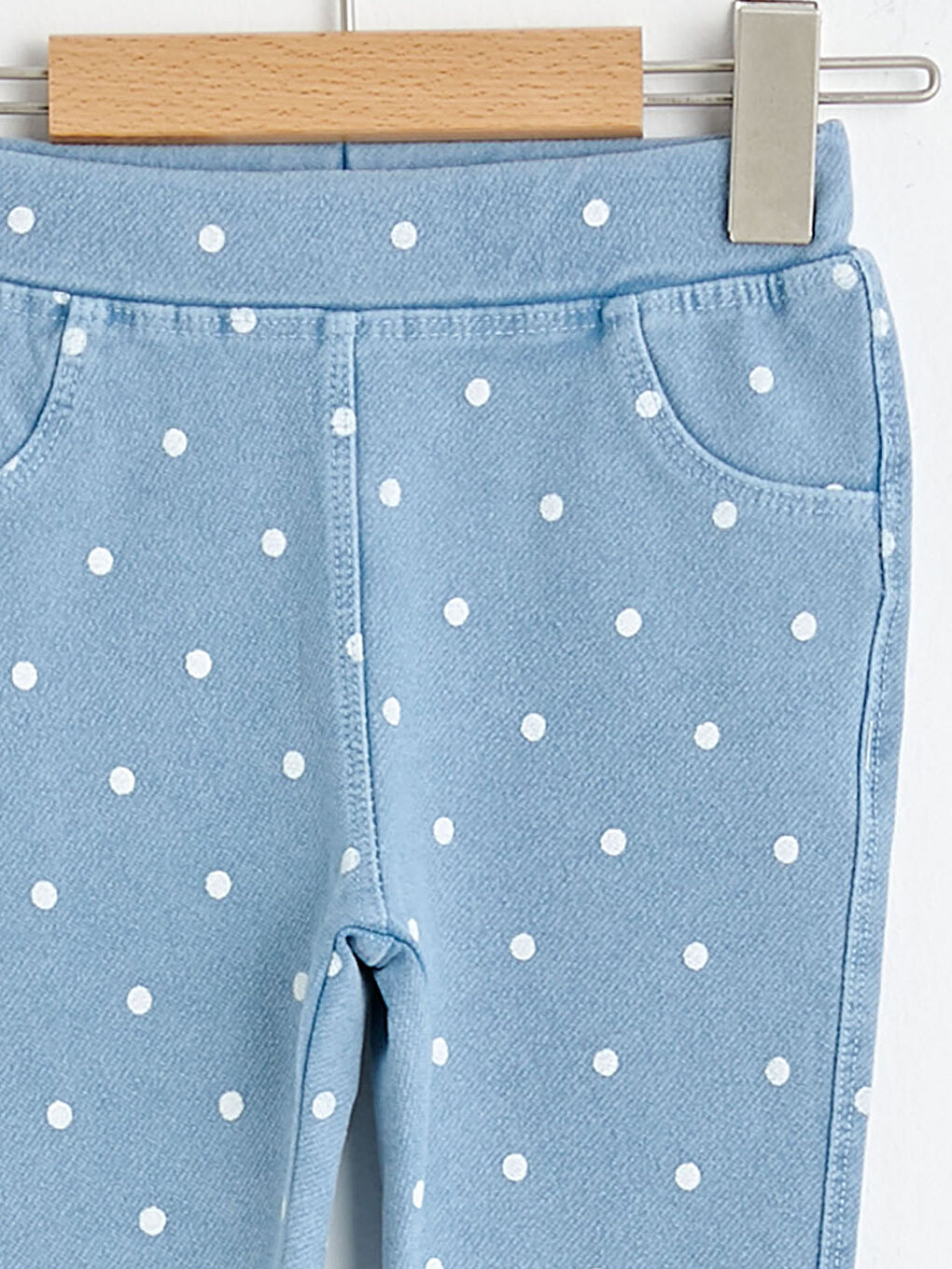 Elastic Waist Polka Dot Baby Girl Jean Look Trousers-2