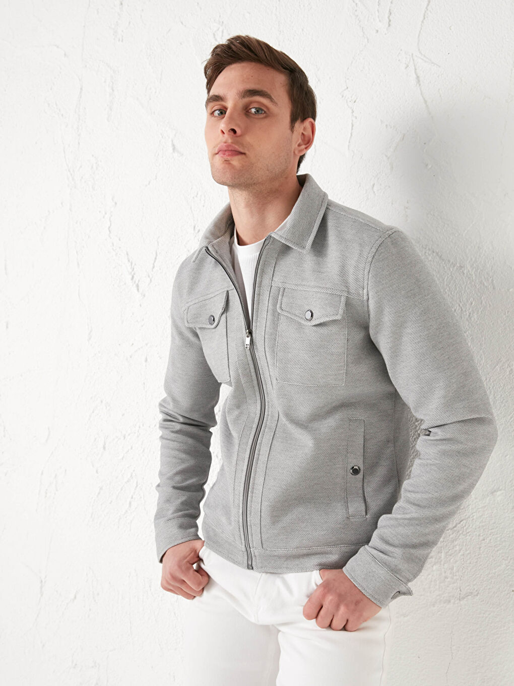 Gri Slim Fit Gömlek Yaka İnce Erkek Mont-2