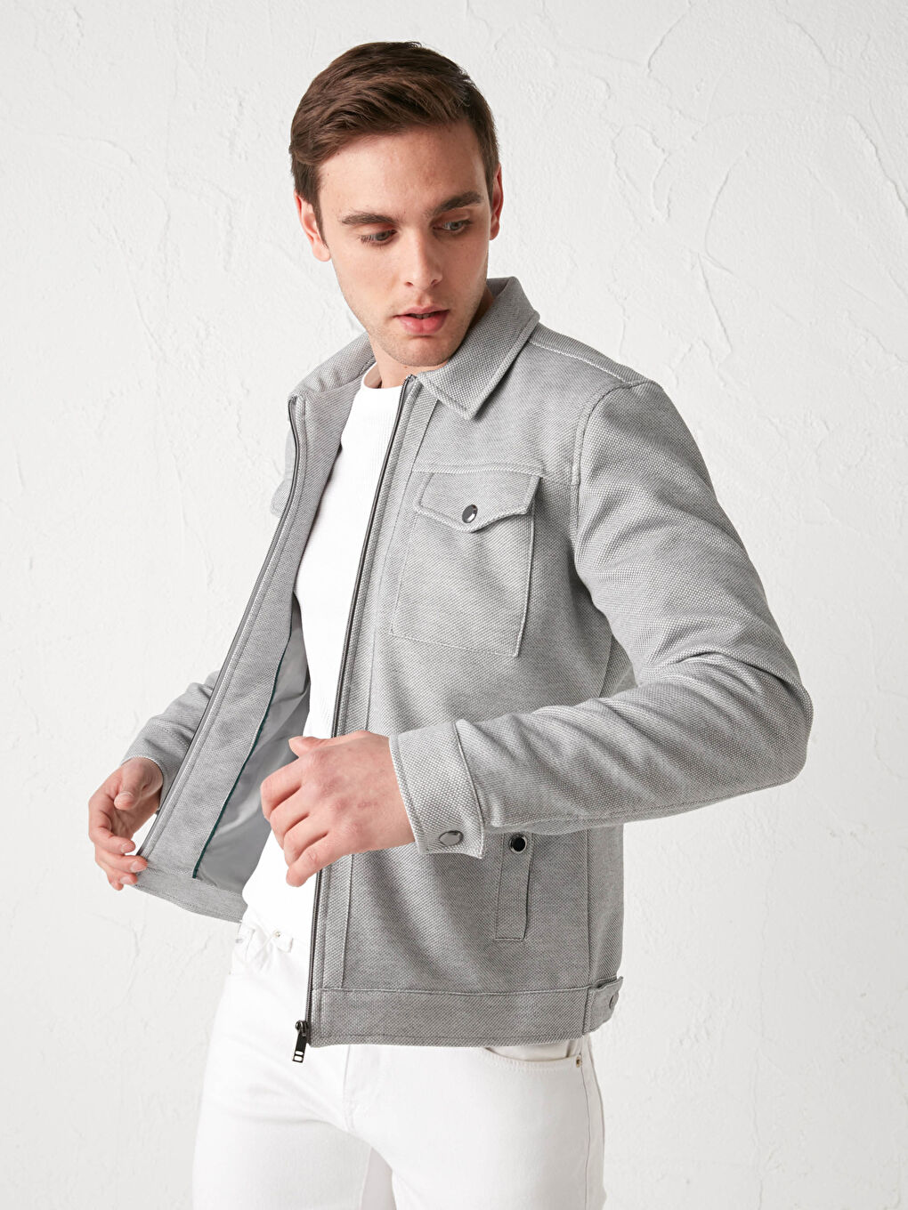 Gri Slim Fit Gömlek Yaka İnce Erkek Mont-3