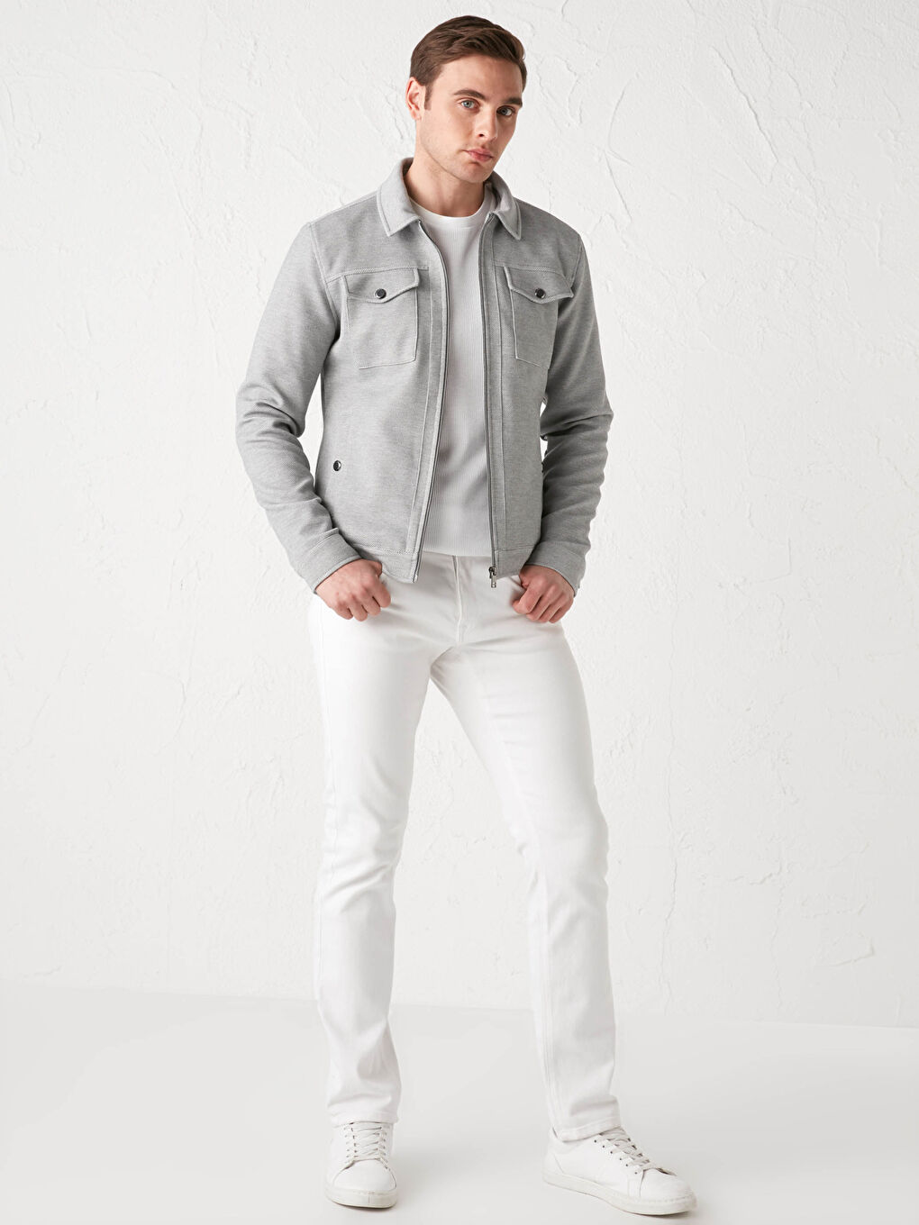 Gri Slim Fit Gömlek Yaka İnce Erkek Mont-5