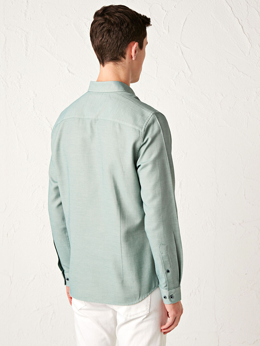 Yeşil Slim Fit Uzun Kollu Armürlü Gömlek-4