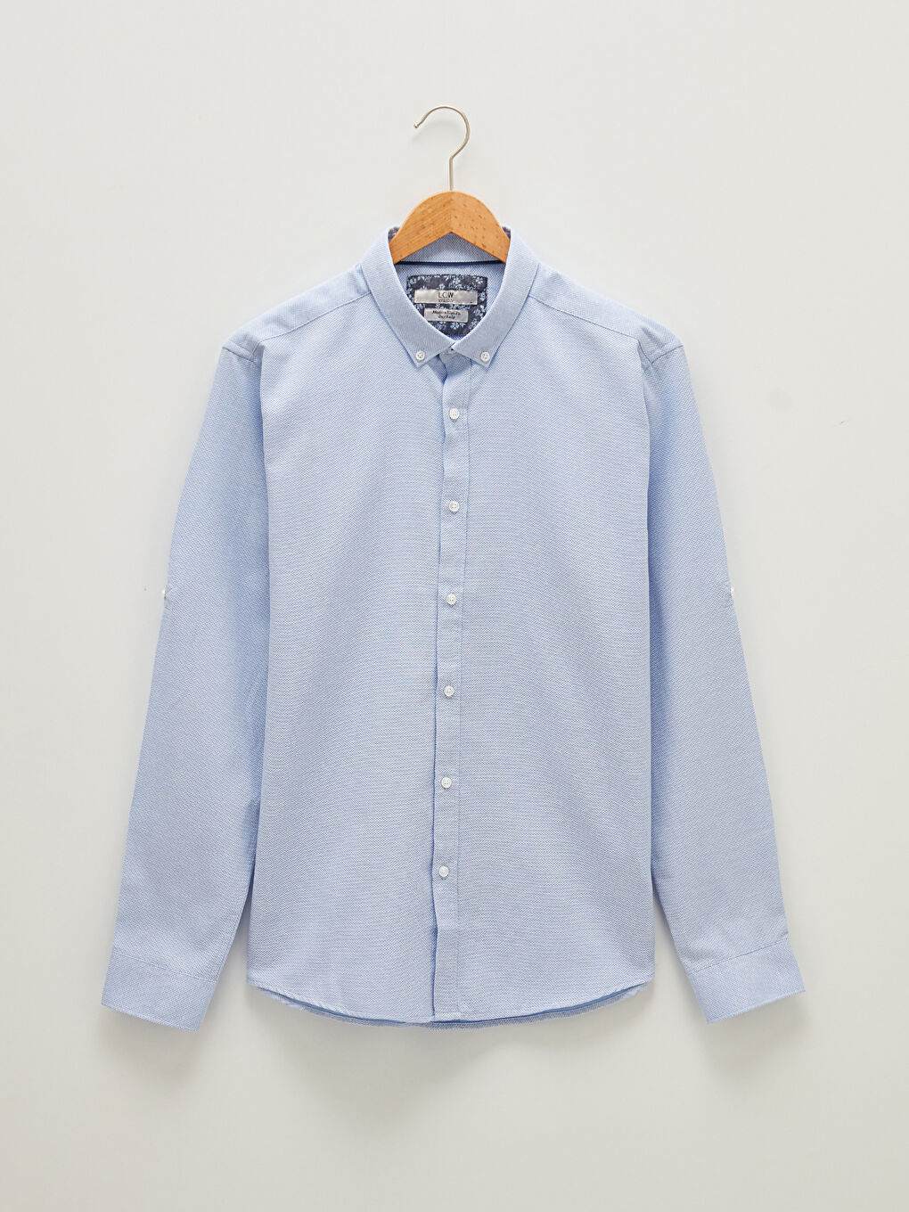 Приталена чоловіча сорочка з довгим рукавом з тканини армюр-5