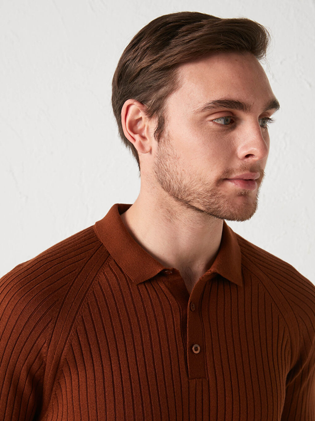 Polo Neck Long Sleeve Thin Men's Tricot Sweater-2