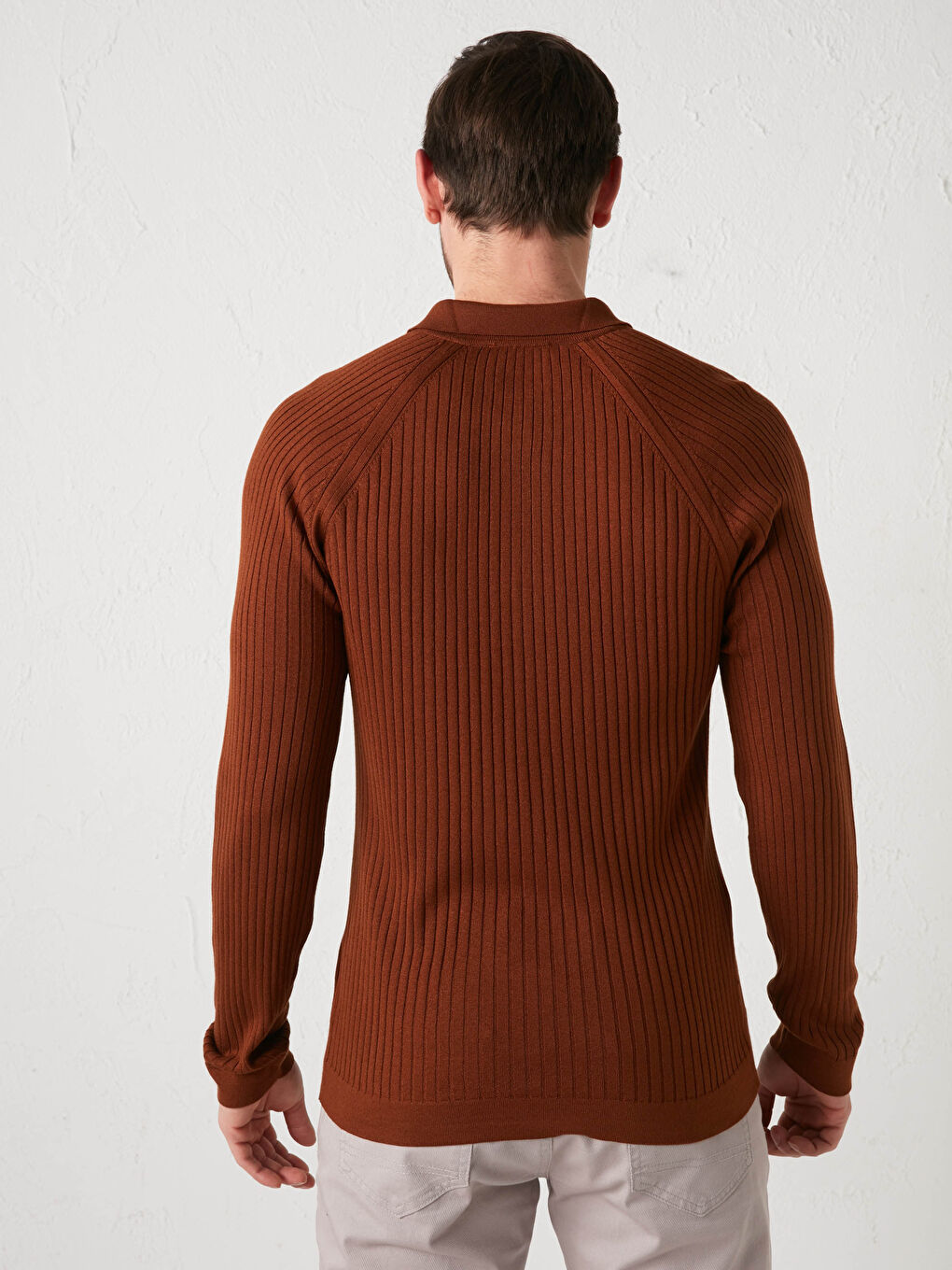 Polo Neck Long Sleeve Thin Men's Tricot Sweater-4