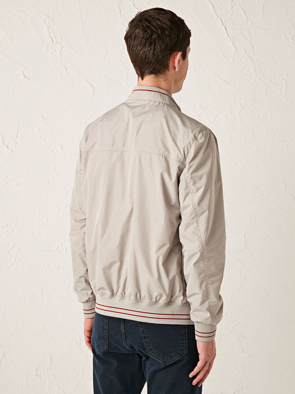 Bej Rahat Kalıp Dik Yaka Çift Taraflı Erkek Bomber Mont-3