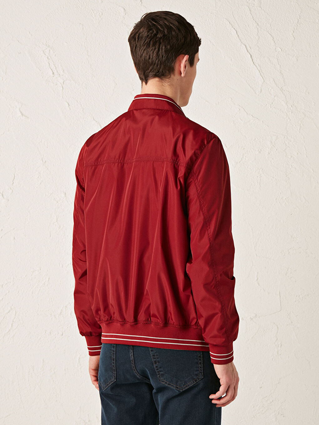 Bej Rahat Kalıp Dik Yaka Çift Taraflı Erkek Bomber Mont-7