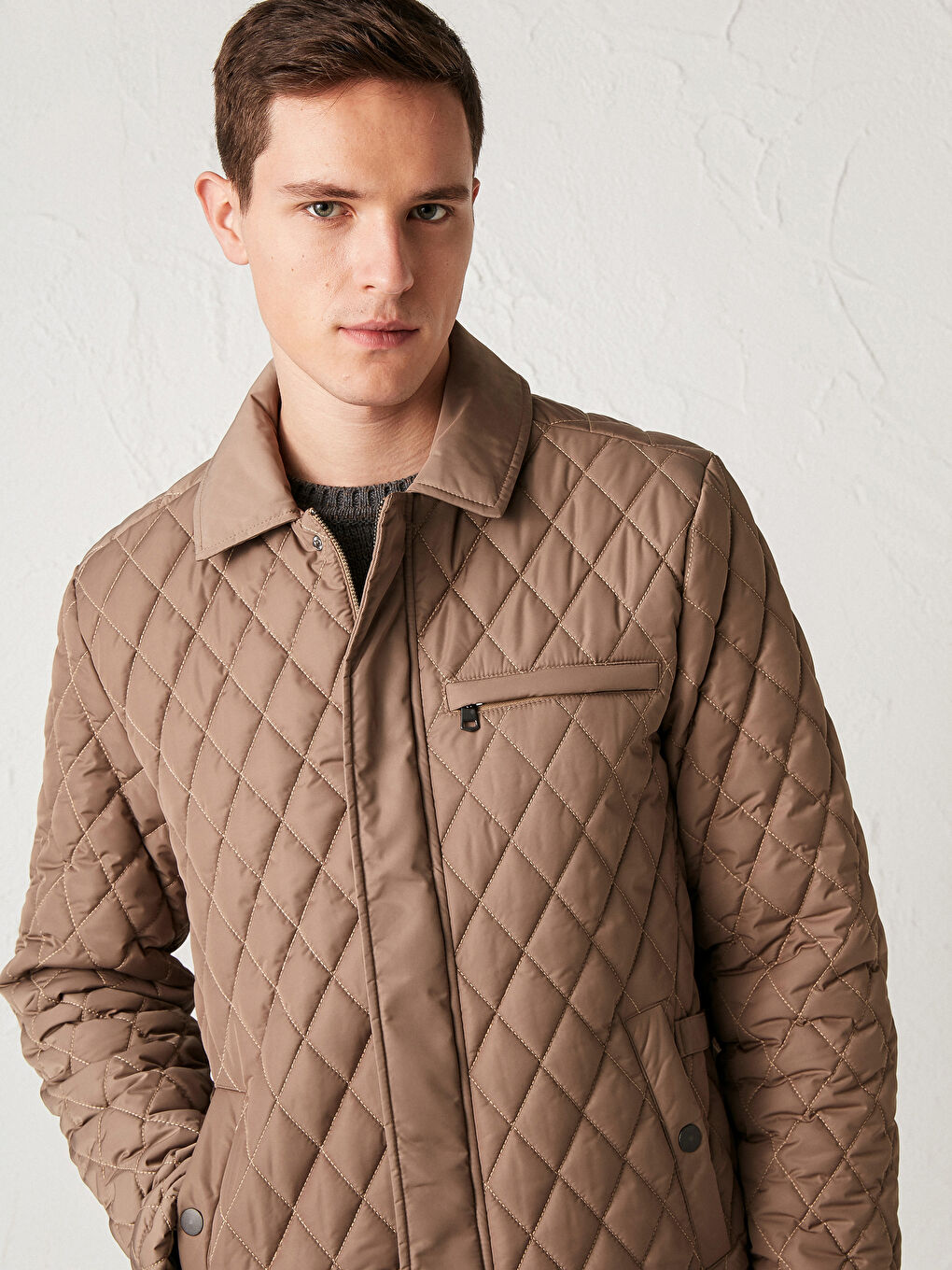 Bej Standart Kalıp Şişme Mont-3