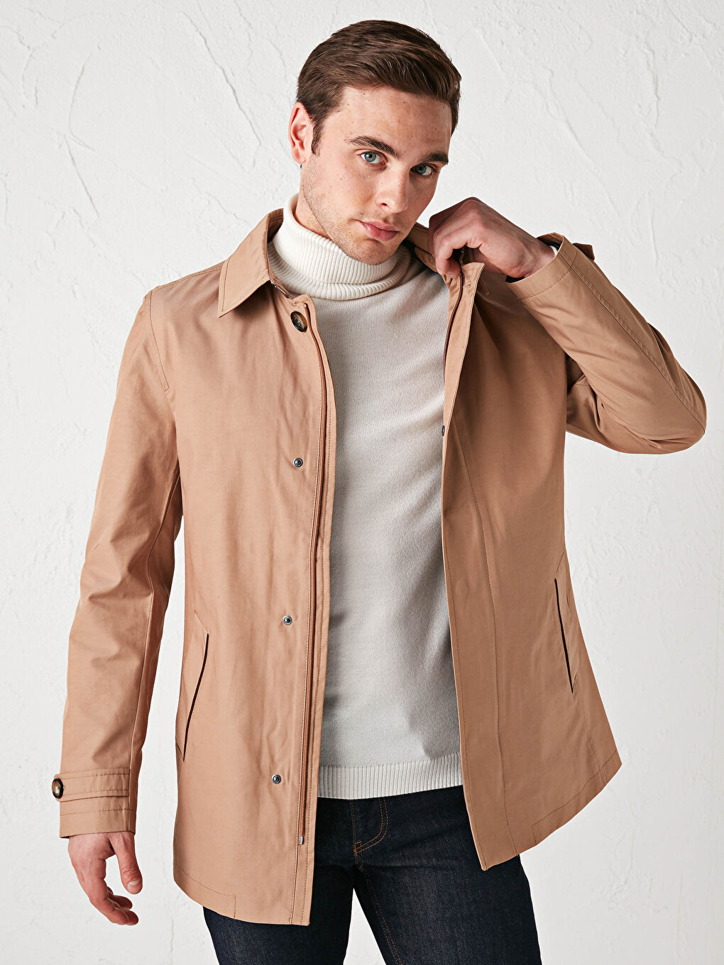 Shirt Collar Long Sleeve Slim Men's Coat