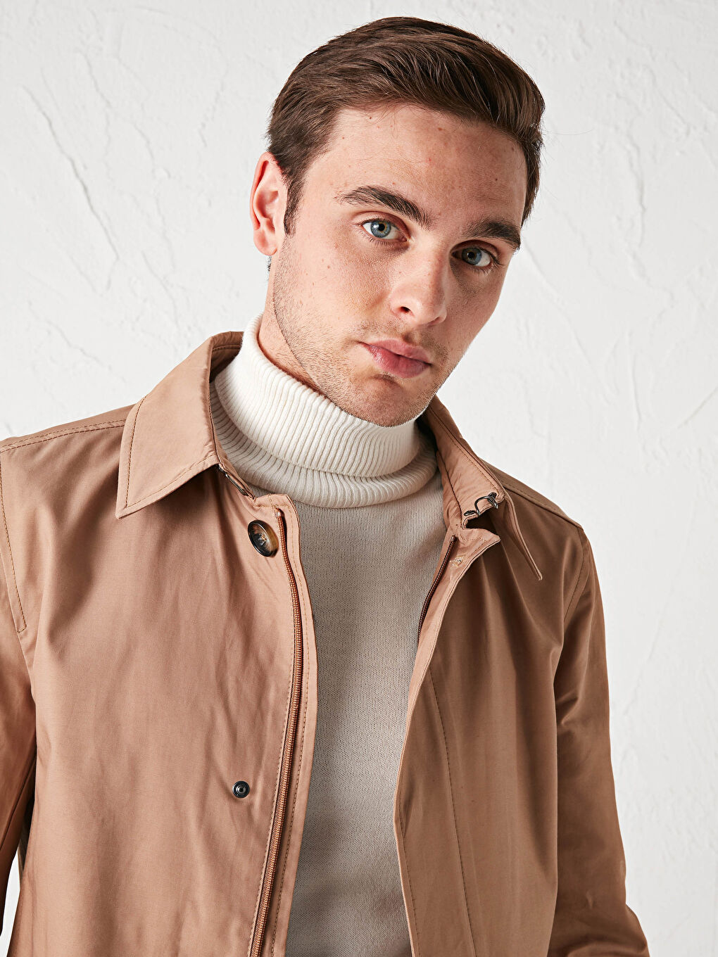 Shirt Collar Long Sleeve Slim Men's Coat-2