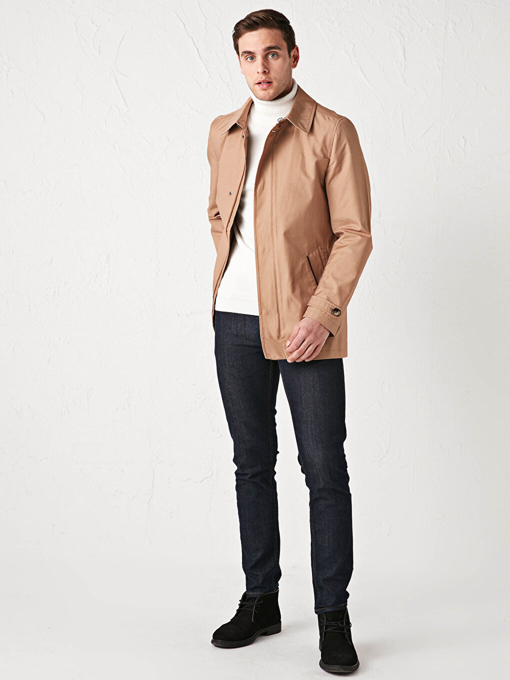 Shirt Collar Long Sleeve Slim Men's Coat-3