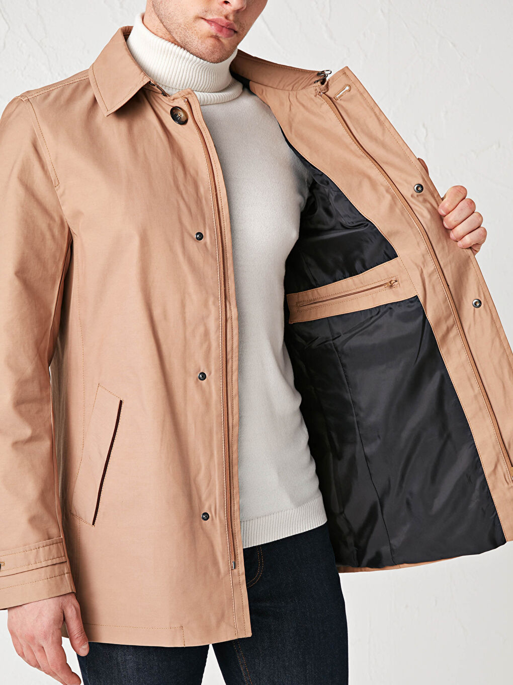 Shirt Collar Long Sleeve Slim Men's Coat-4