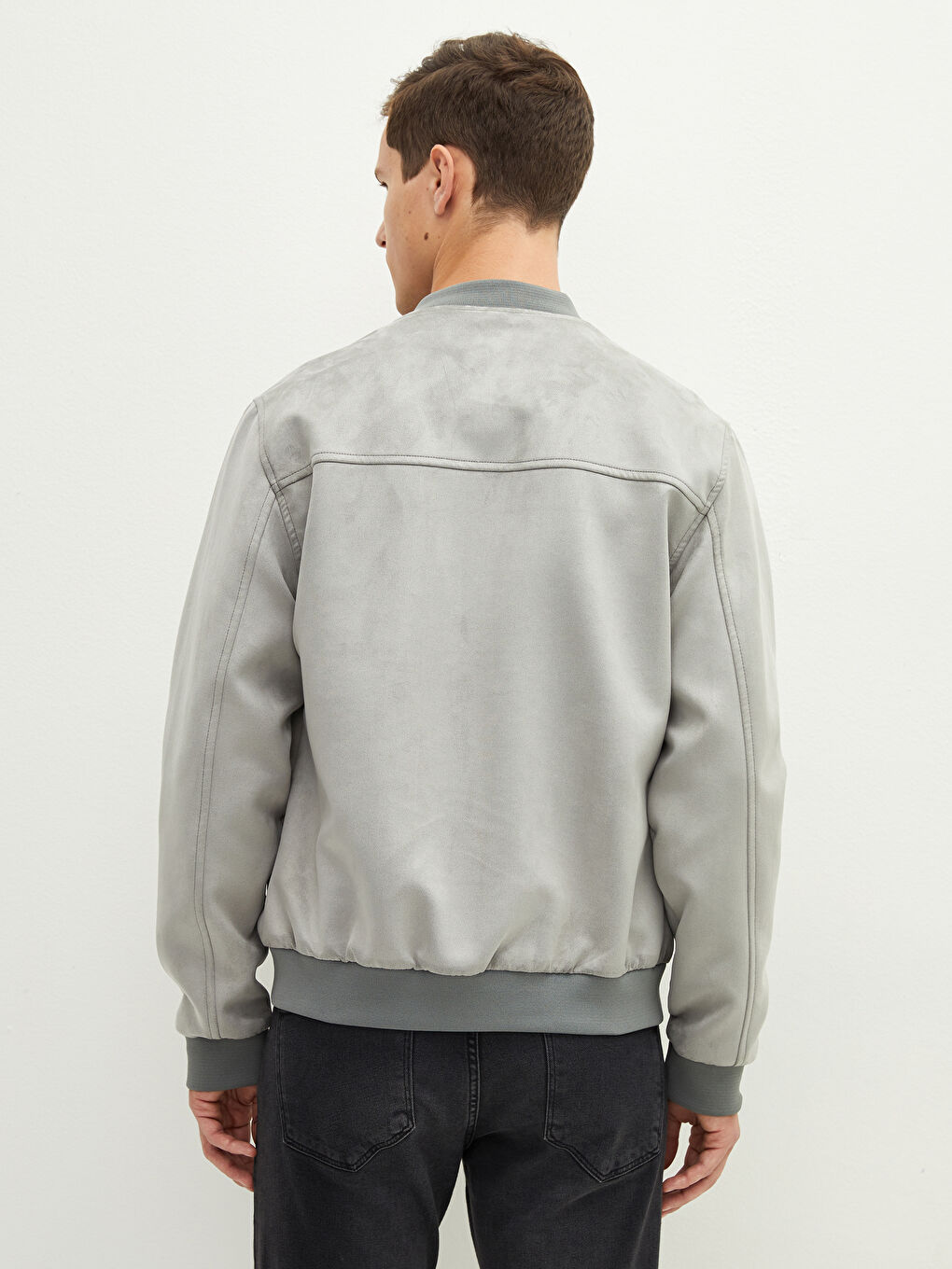 Slim Fit College Collar Slim Bomber Suede Men's Coat-4