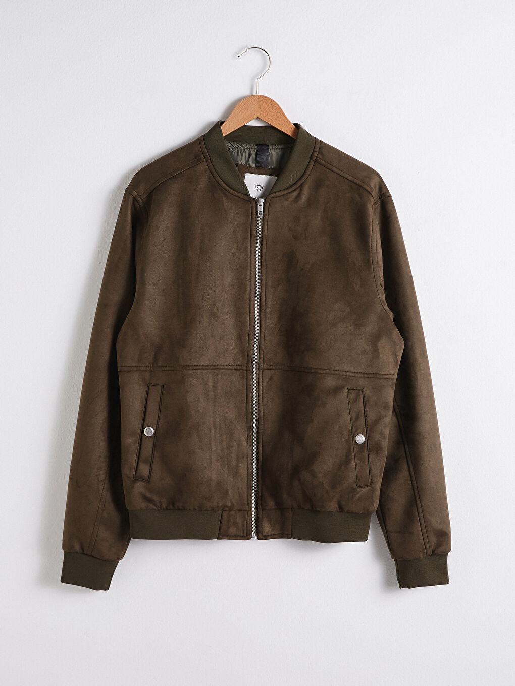 Slim Fit College Collar Bomber Suede Coat-7