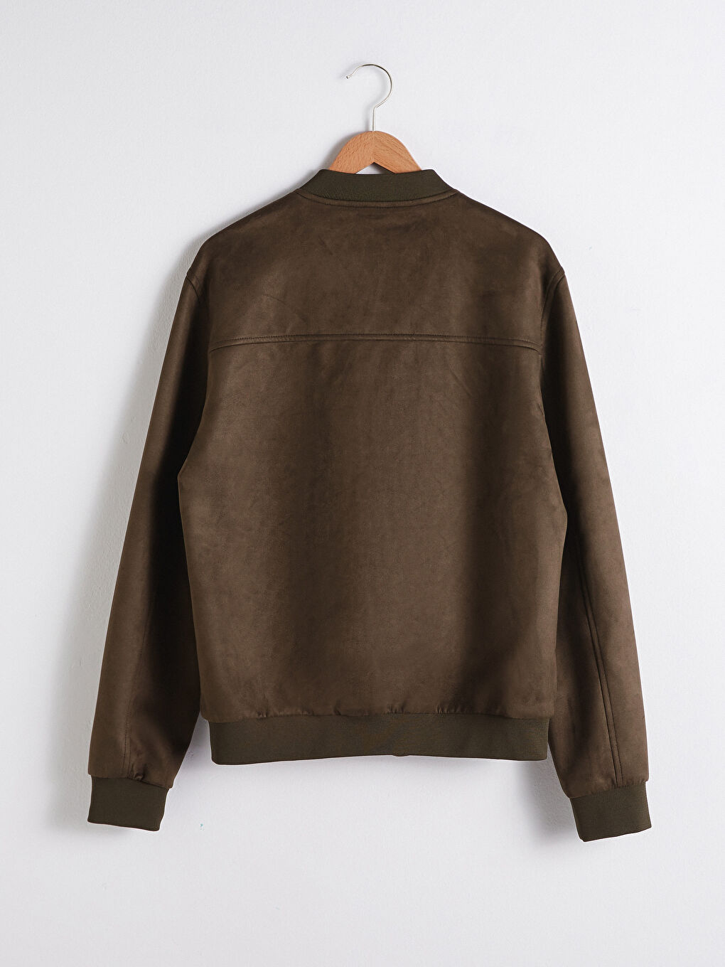 Slim Fit College Collar Bomber Suede Coat-8