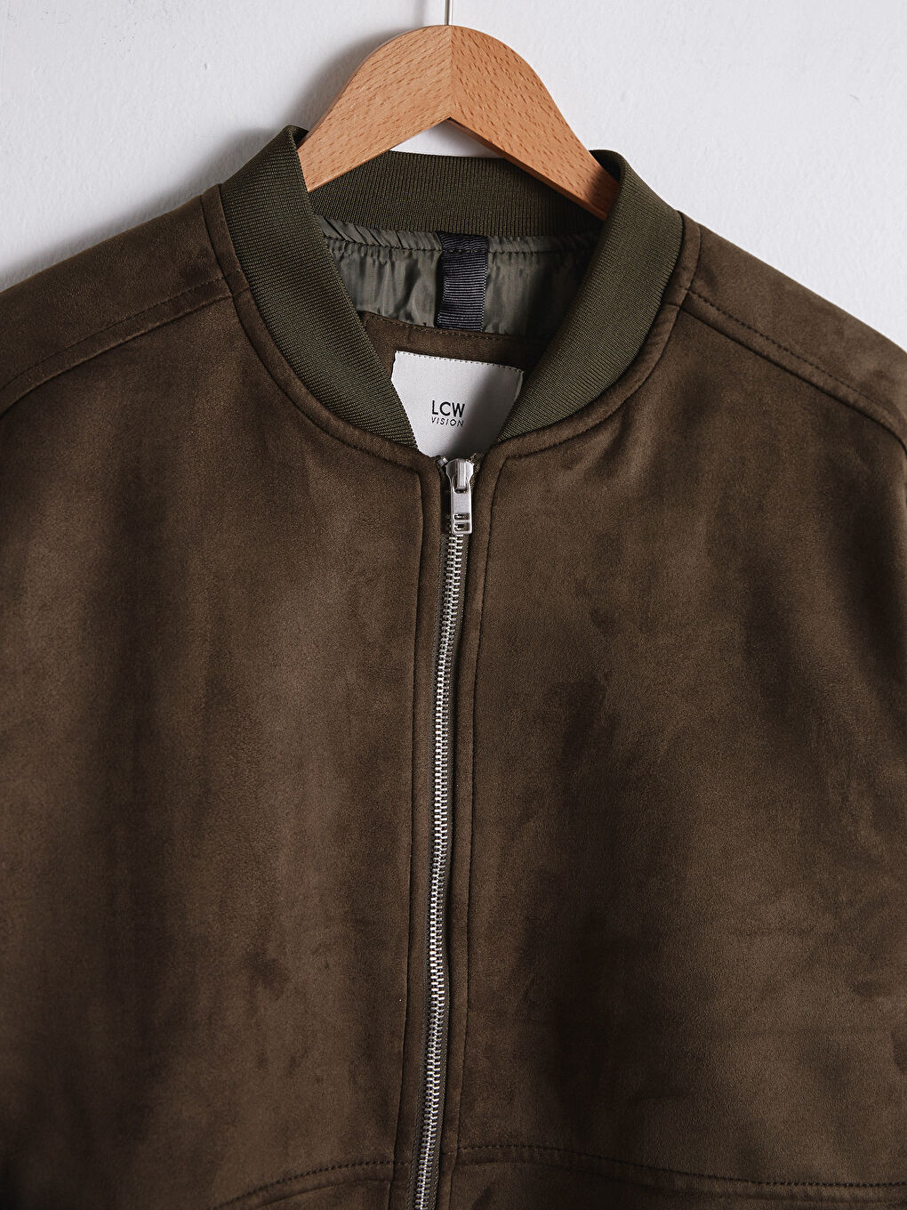 Slim Fit College Collar Bomber Suede Coat-9