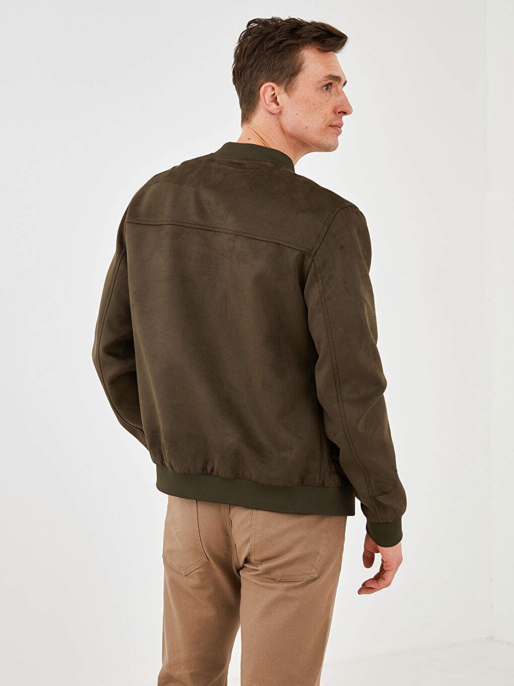 Slim Fit College Collar Bomber Suede Coat-6