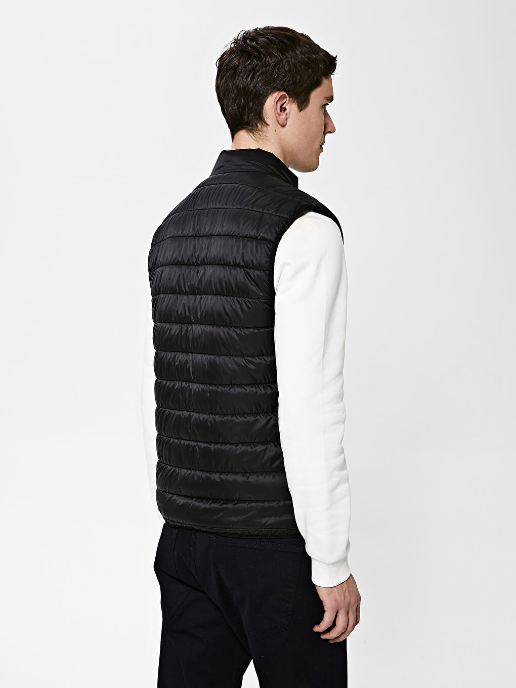 Siyah Slim Fit Dik Yaka Erkek Şişme Yelek-4