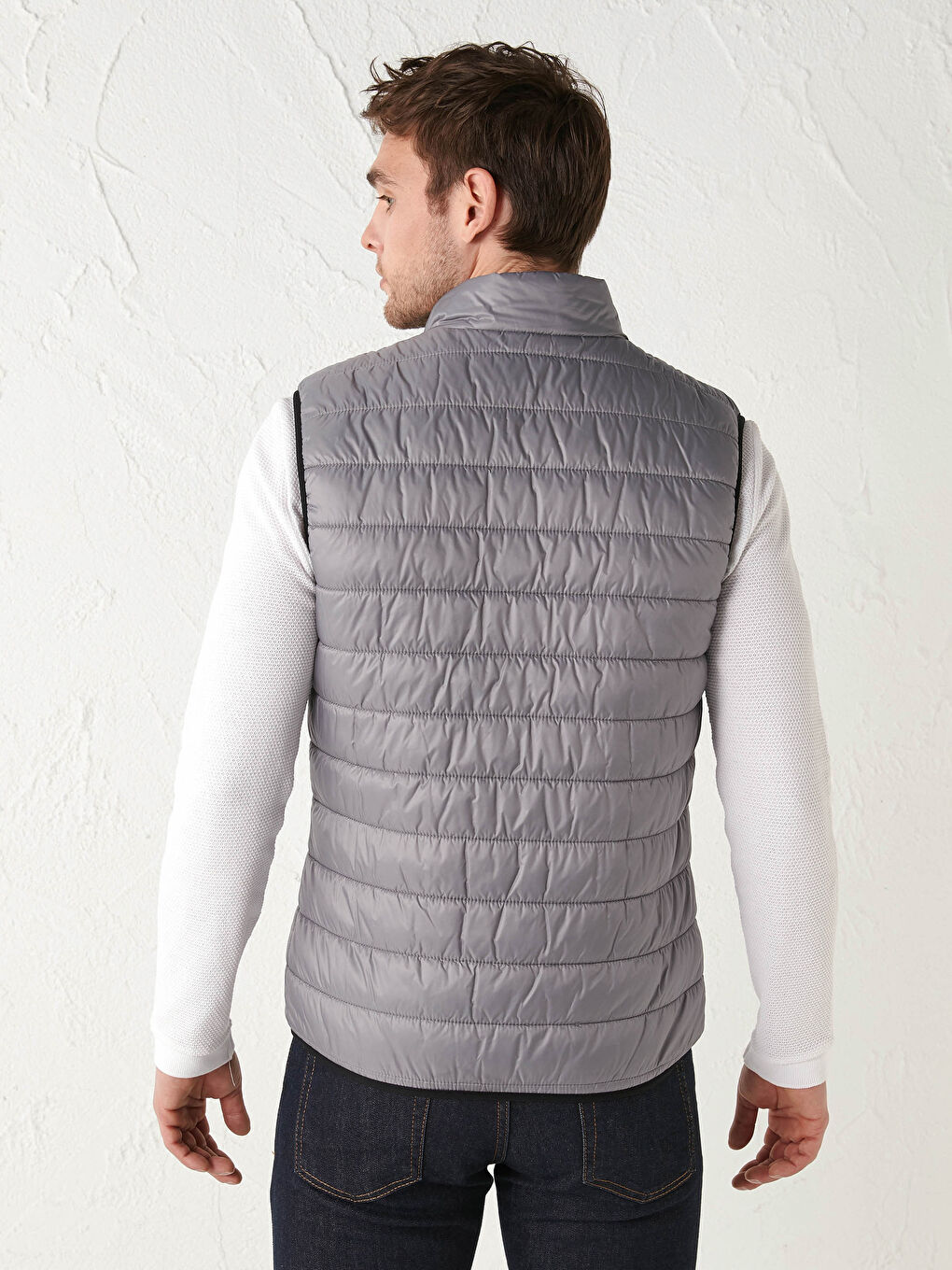 Gri Slim Fit Dik Yaka Erkek Şişme Yelek-4