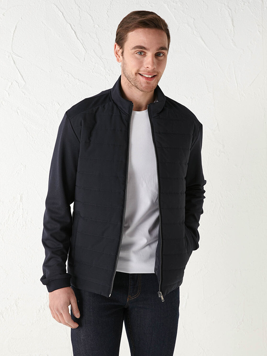 Lacivert Slim Fit Dik Yaka İnce Erkek Mont