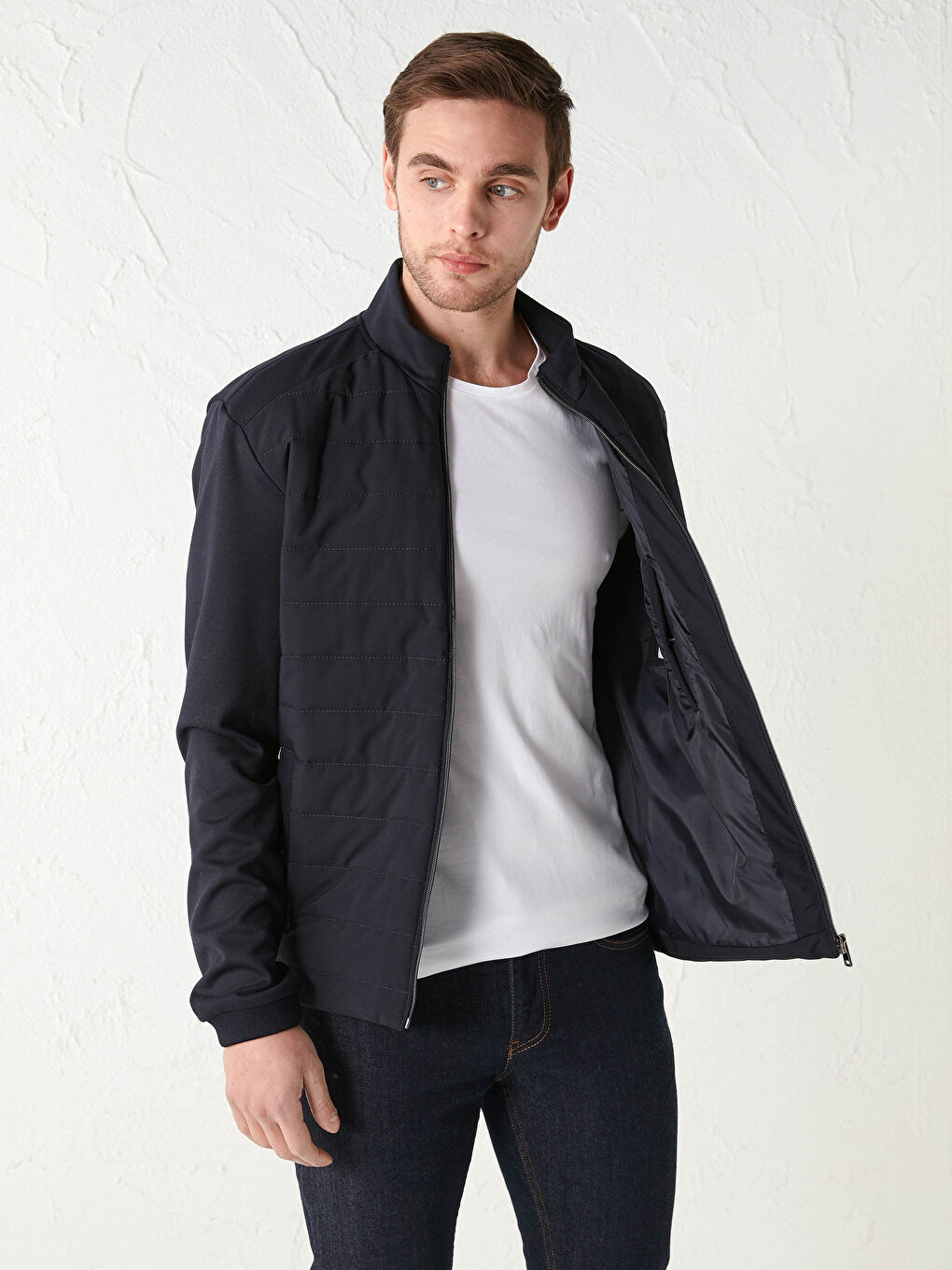 Lacivert Slim Fit Dik Yaka İnce Erkek Mont-2