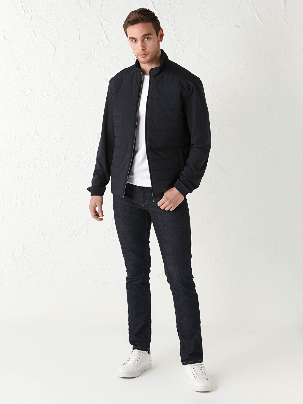 Lacivert Slim Fit Dik Yaka İnce Erkek Mont-3