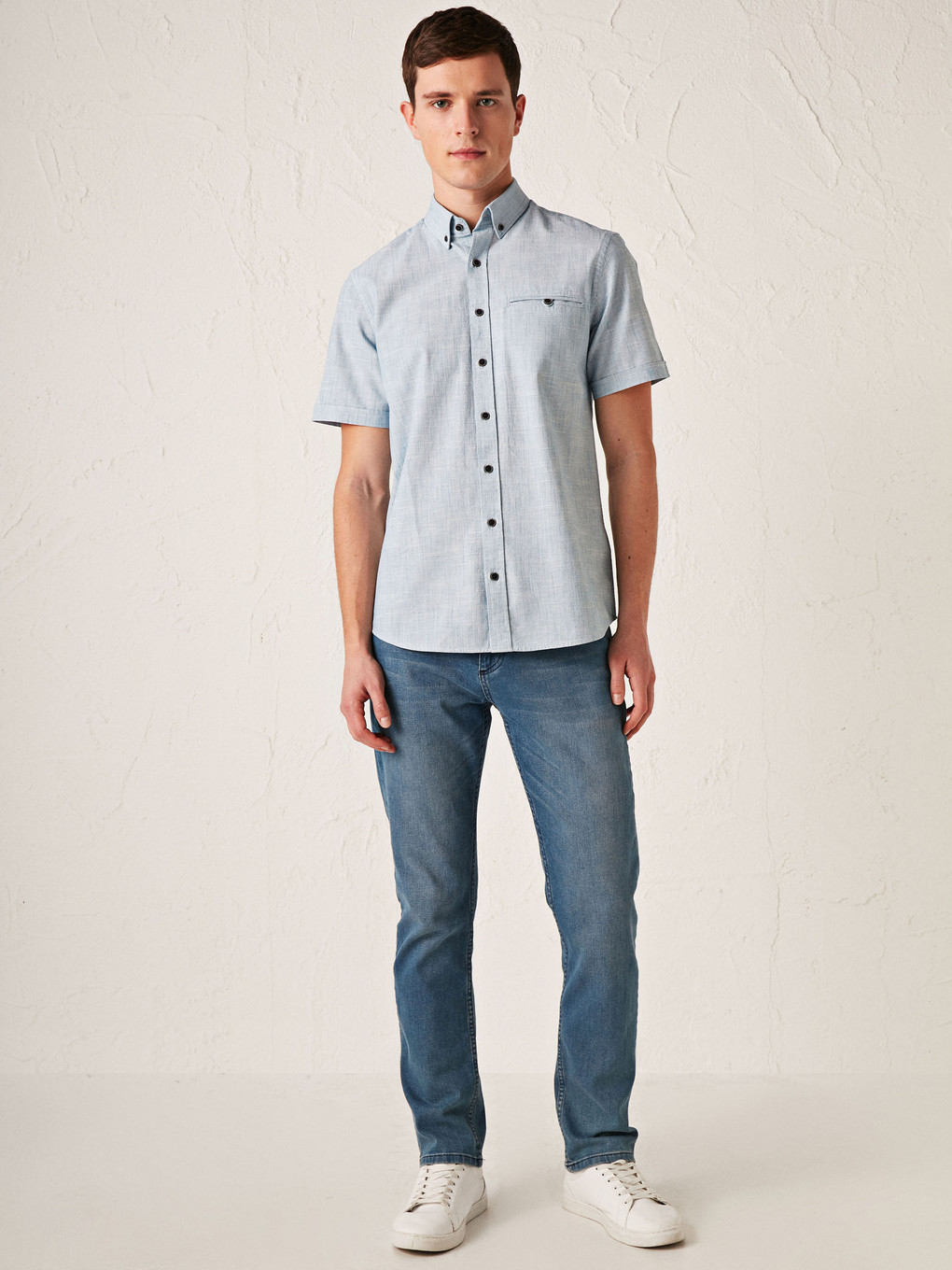 Petrol Regular Fit Kısa Kollu Poplin Gömlek-3