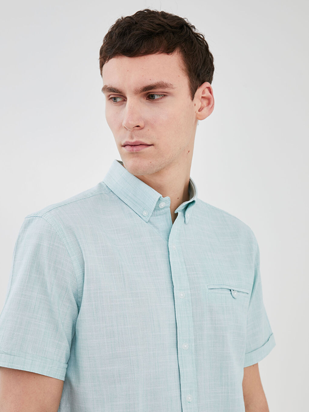 Yeşil Regular Fit Kısa Kollu Poplin Erkek Gömlek-2