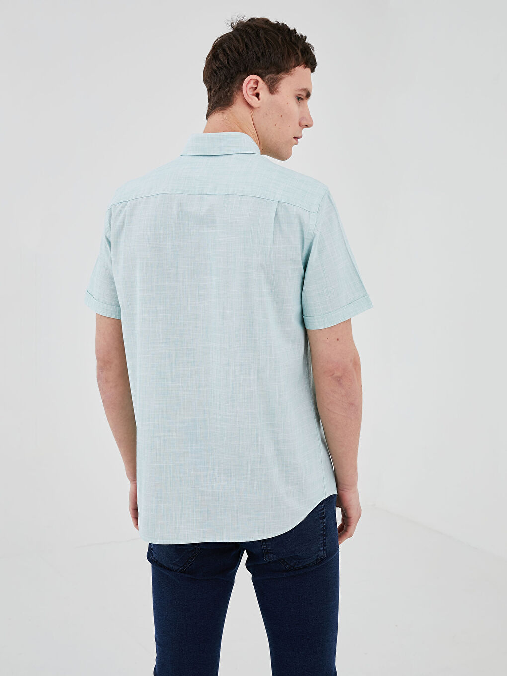 Yeşil Regular Fit Kısa Kollu Poplin Erkek Gömlek-4