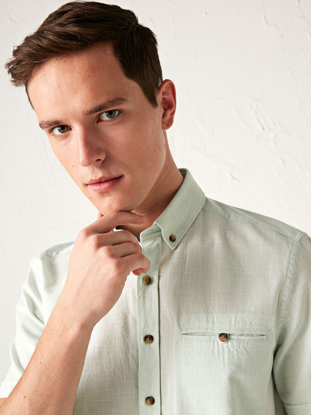 Yeşil Regular Fit Kısa Kollu Poplin Gömlek