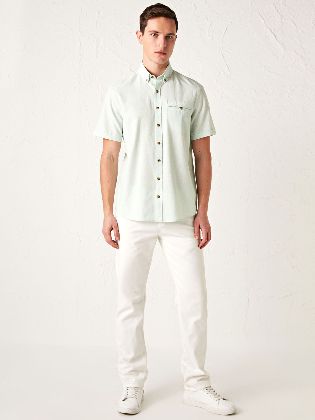 Yeşil Regular Fit Kısa Kollu Poplin Gömlek-2
