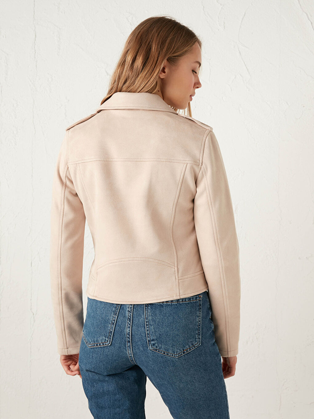 Palton cu Guler Biker Drept cu Mâneci Lungi pentru Femei din Imitație de Piele Întoarsă-6