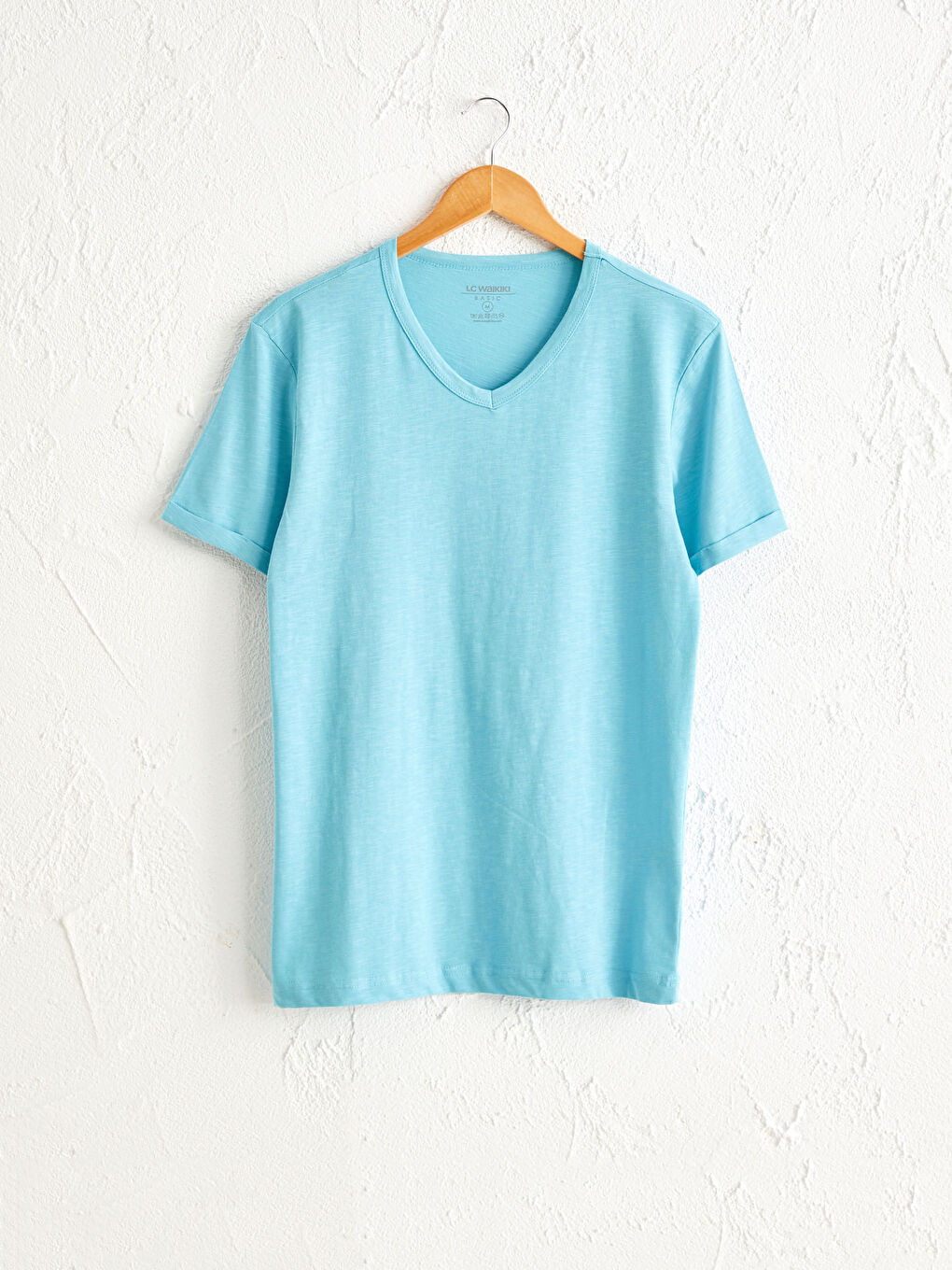 Mavi V Yaka Kısa Kollu Basic Pamuklu Tişört