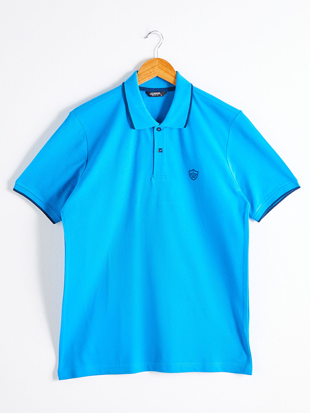 Mavi Polo Yaka Kısa Kollu Pike Tişört-4