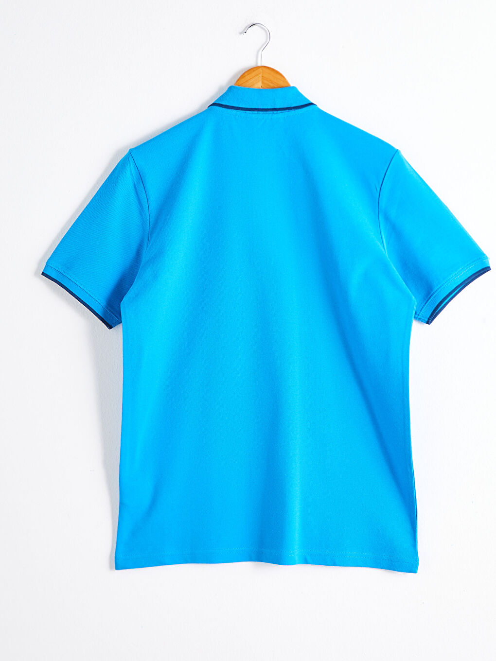 Mavi Polo Yaka Kısa Kollu Pike Tişört-6