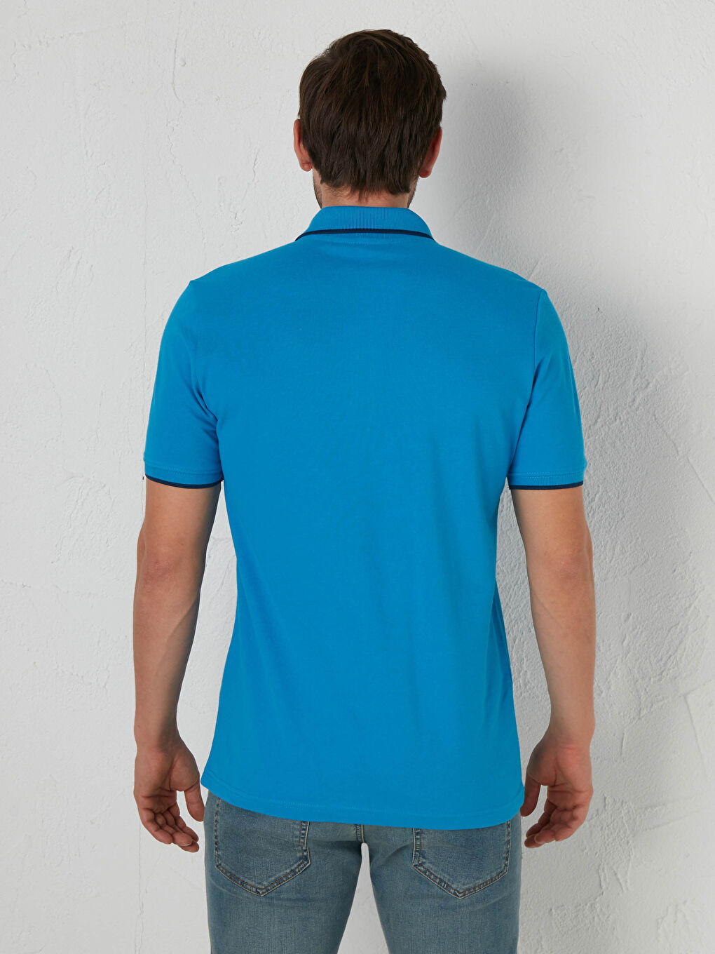 Mavi Polo Yaka Kısa Kollu Pike Tişört-3