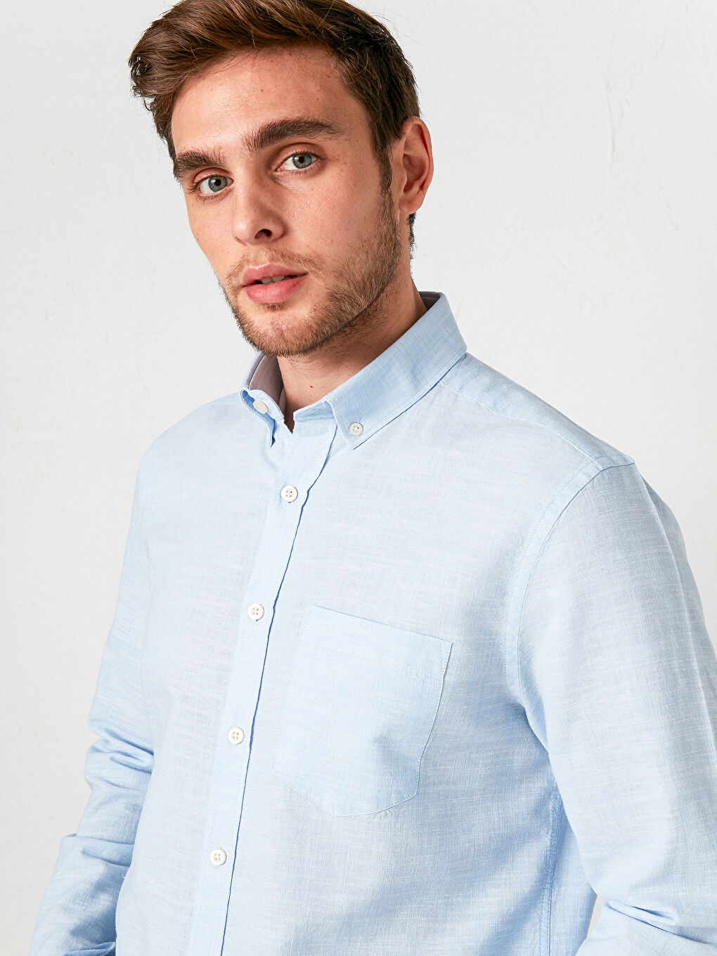 Regular Fit Long Sleeve Linen Blend Men's Shirt-2