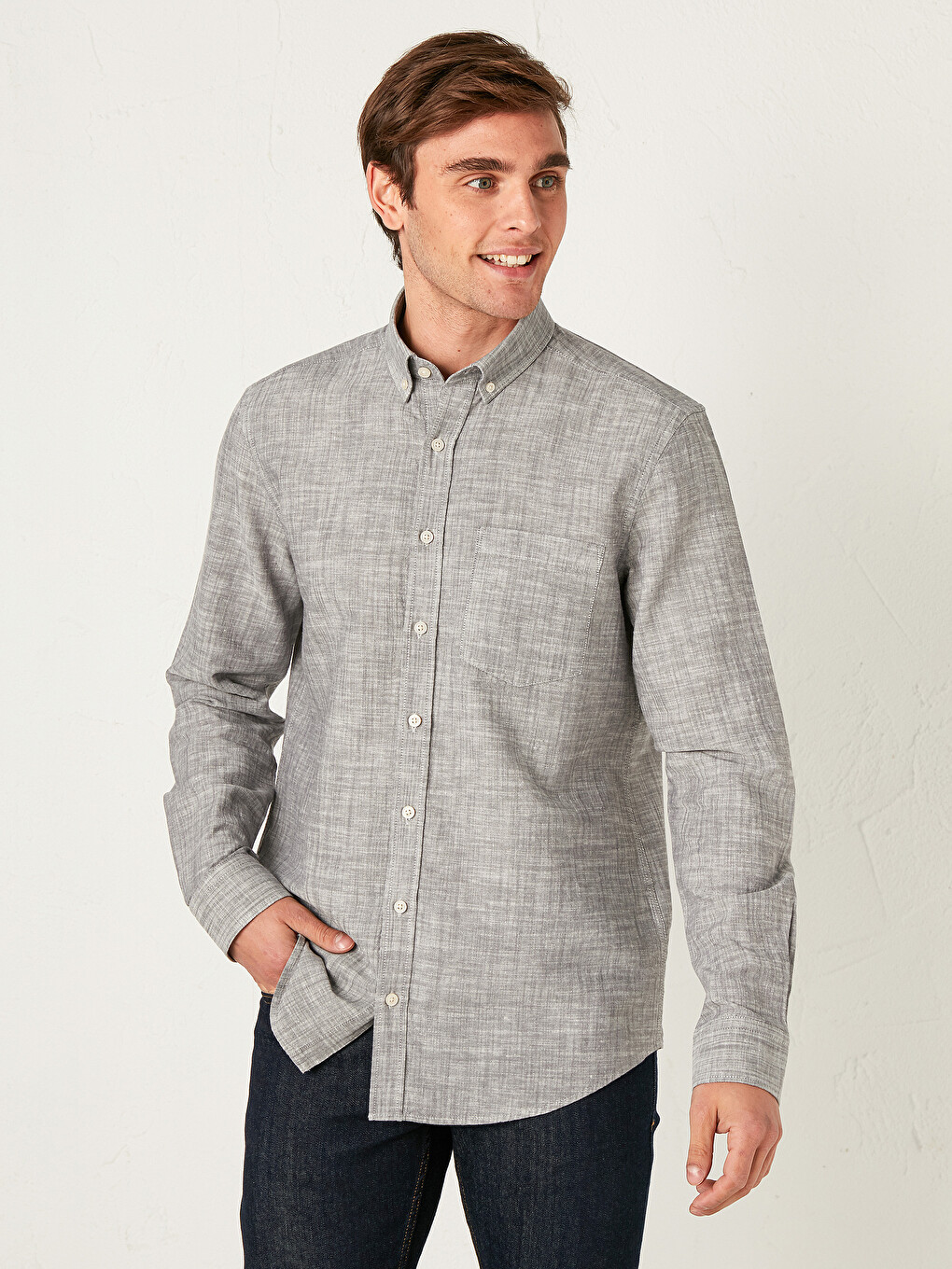 Regular Fit Long Sleeve Linen Blend Men's Shirt-1