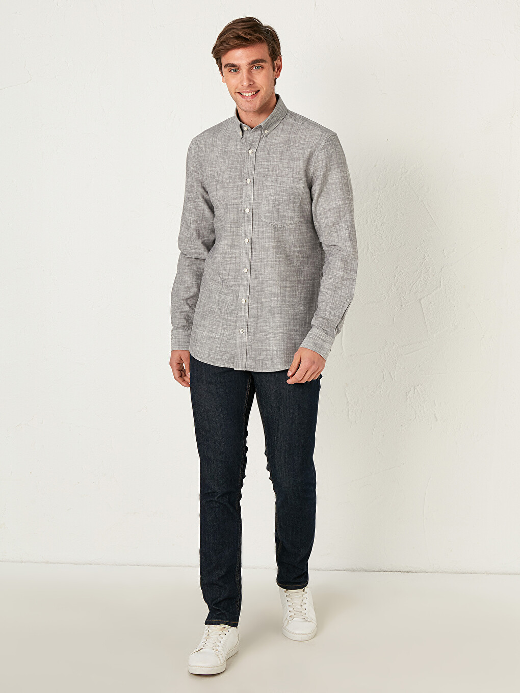Regular Fit Long Sleeve Linen Blend Men's Shirt-2